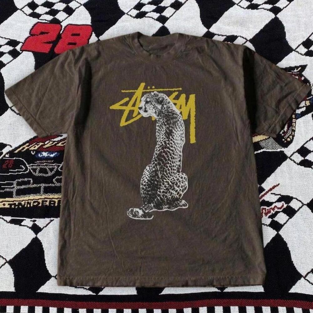 Gildan Men Brown T-Shirt, StSsy Brown Cheetah Tee .